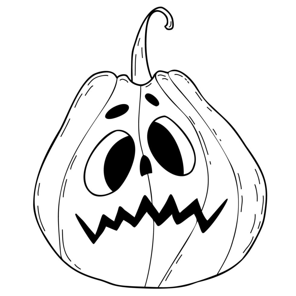 Pumpkin Jack. Holiday Halloween pumpkin lantern. Vector illustration. Hand drawn doodle line drawing for holiday decor, design and decoration, print.