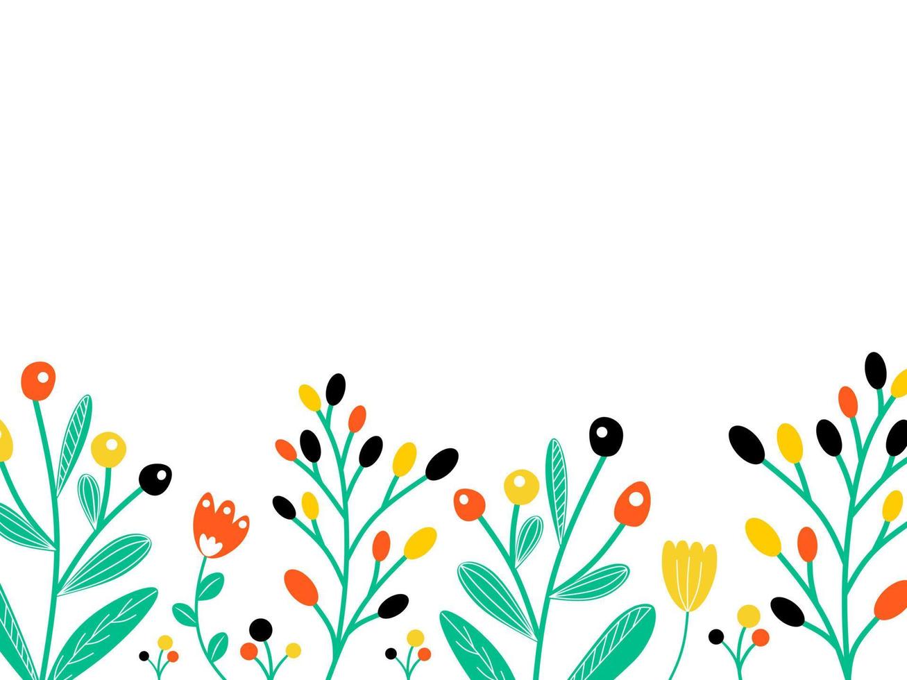 Botanical minimal meadow background with wildflowers vector