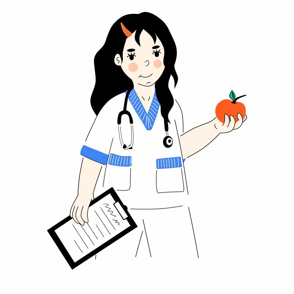 Female nutritionist with stethoscope and apple on white background vector