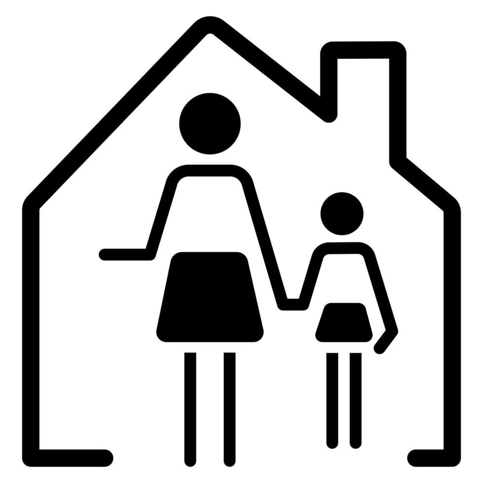 Mother and daughter on house icon. Single parent family concept. Flat vector illustration