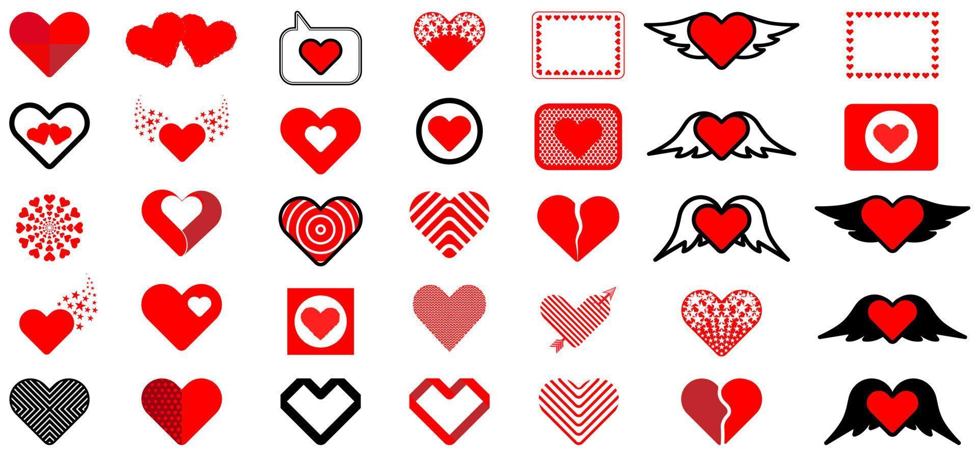 Collection of decorative heart icon set. Symbol, border, button for web and app. Vector illustration