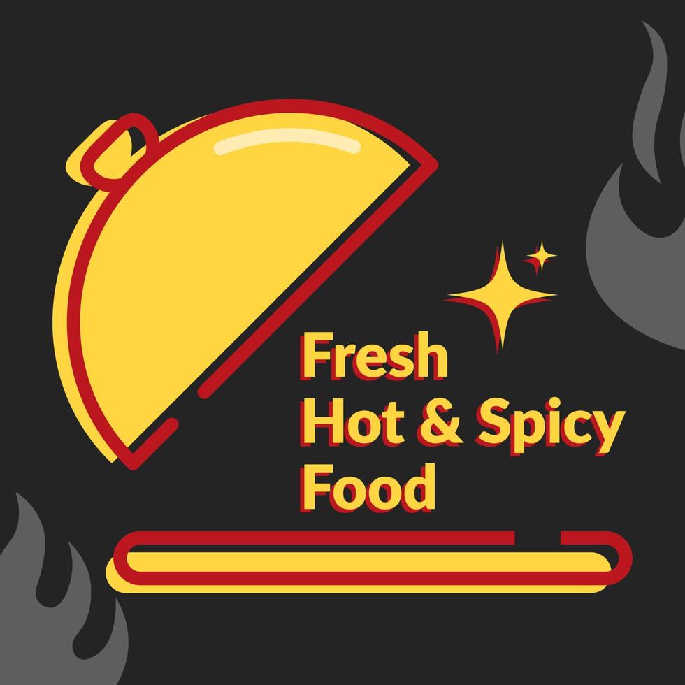 fresh hot and spicy food text in the dish illustration vector