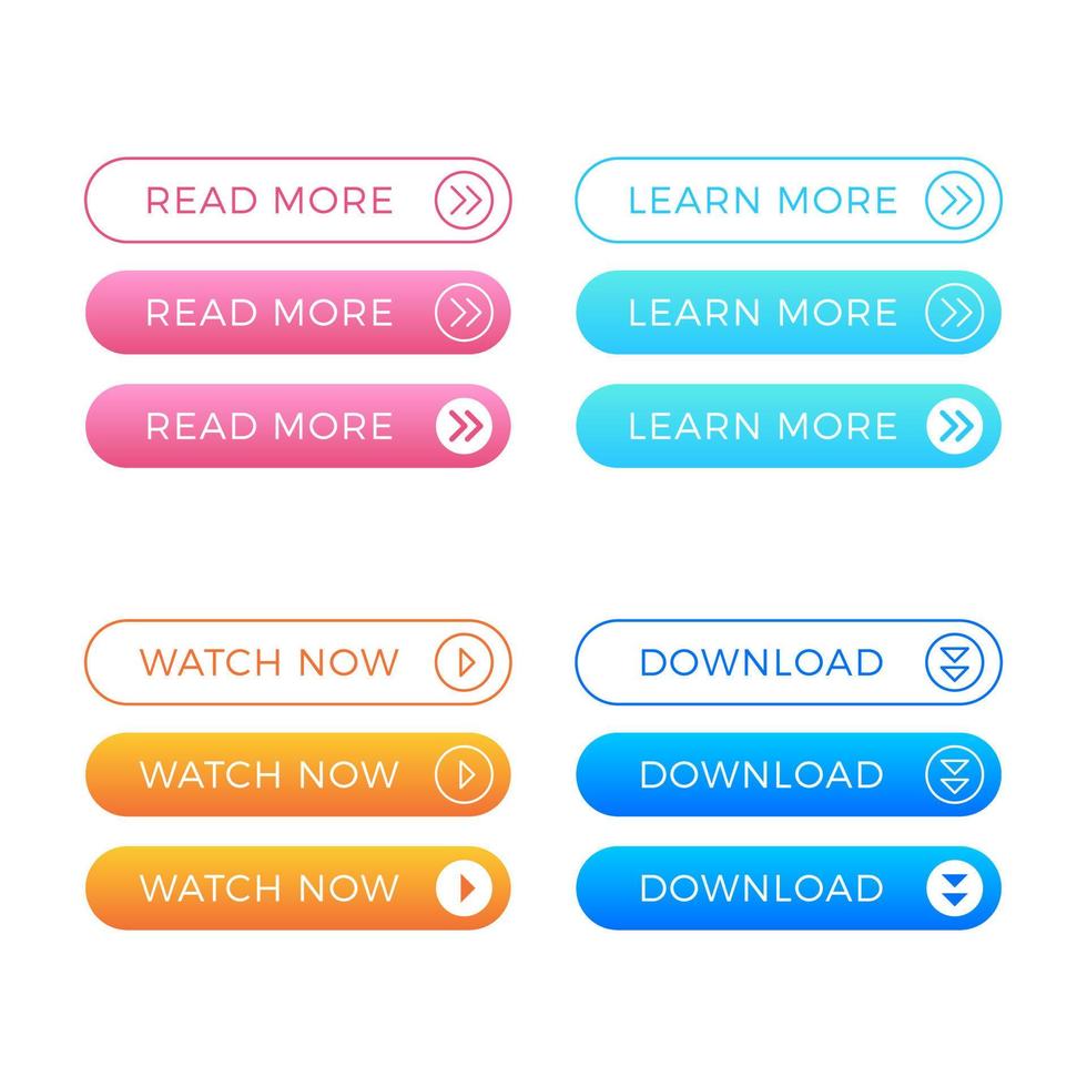 read more, learn more, watch now, download vector web button