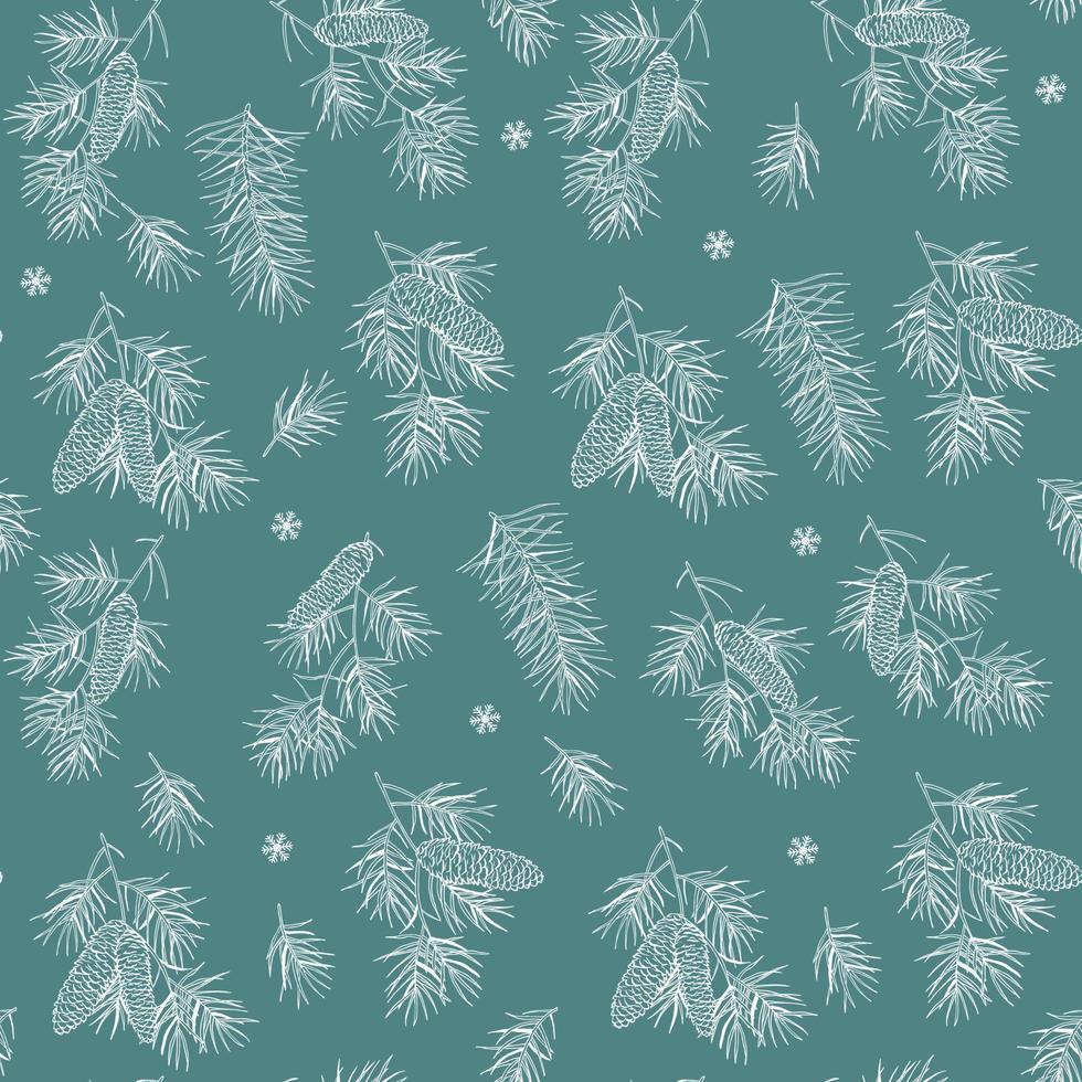 Pine cones seamless pattern. Christmas pattern with pine cone and snowflakes. vector