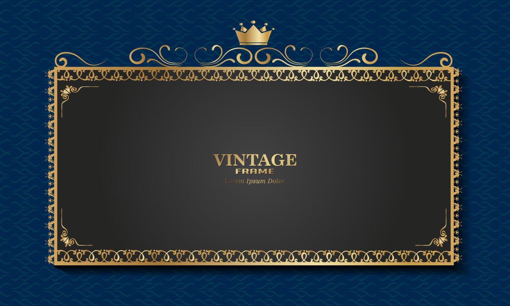 gold vintage frame, modern style carved motif with crown symbol, luxurious and elegant design vector