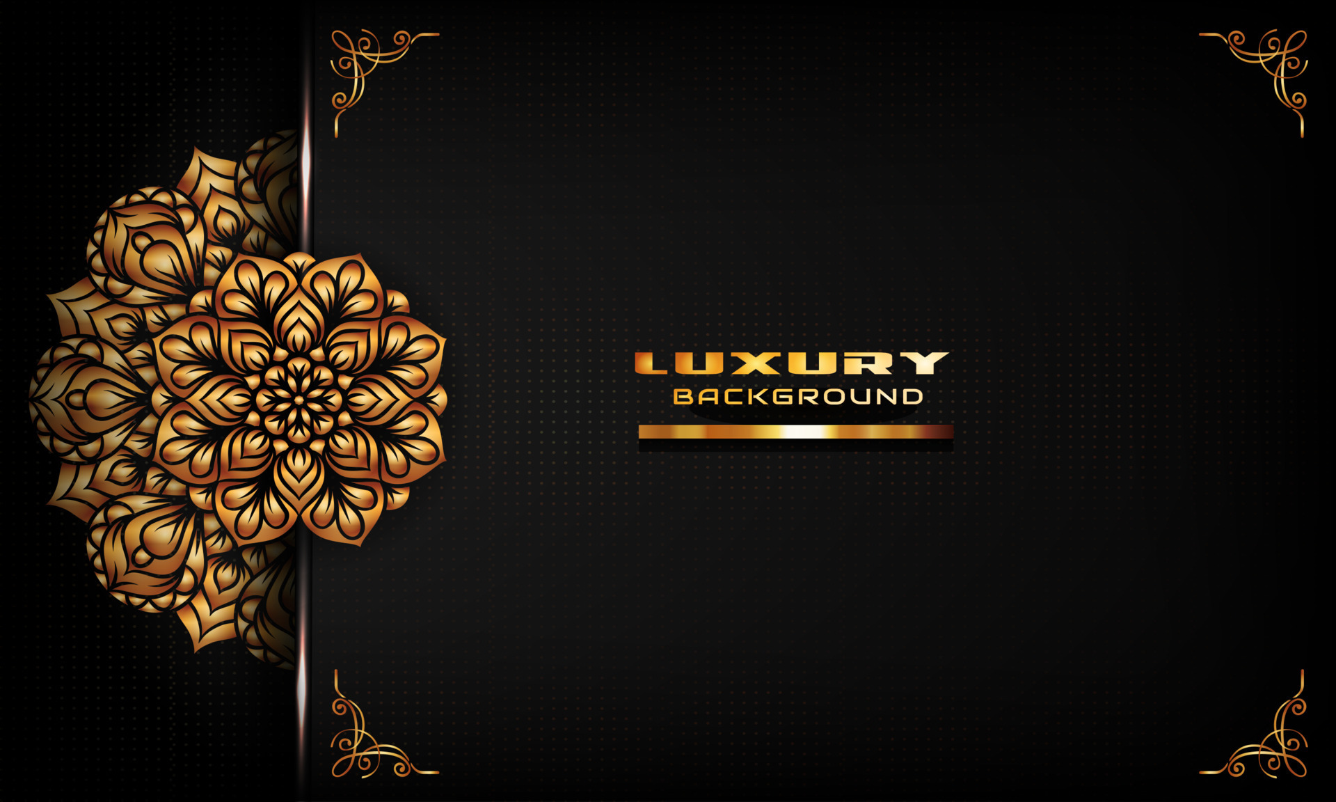 luxury black background with elegant gold mandala and border frame