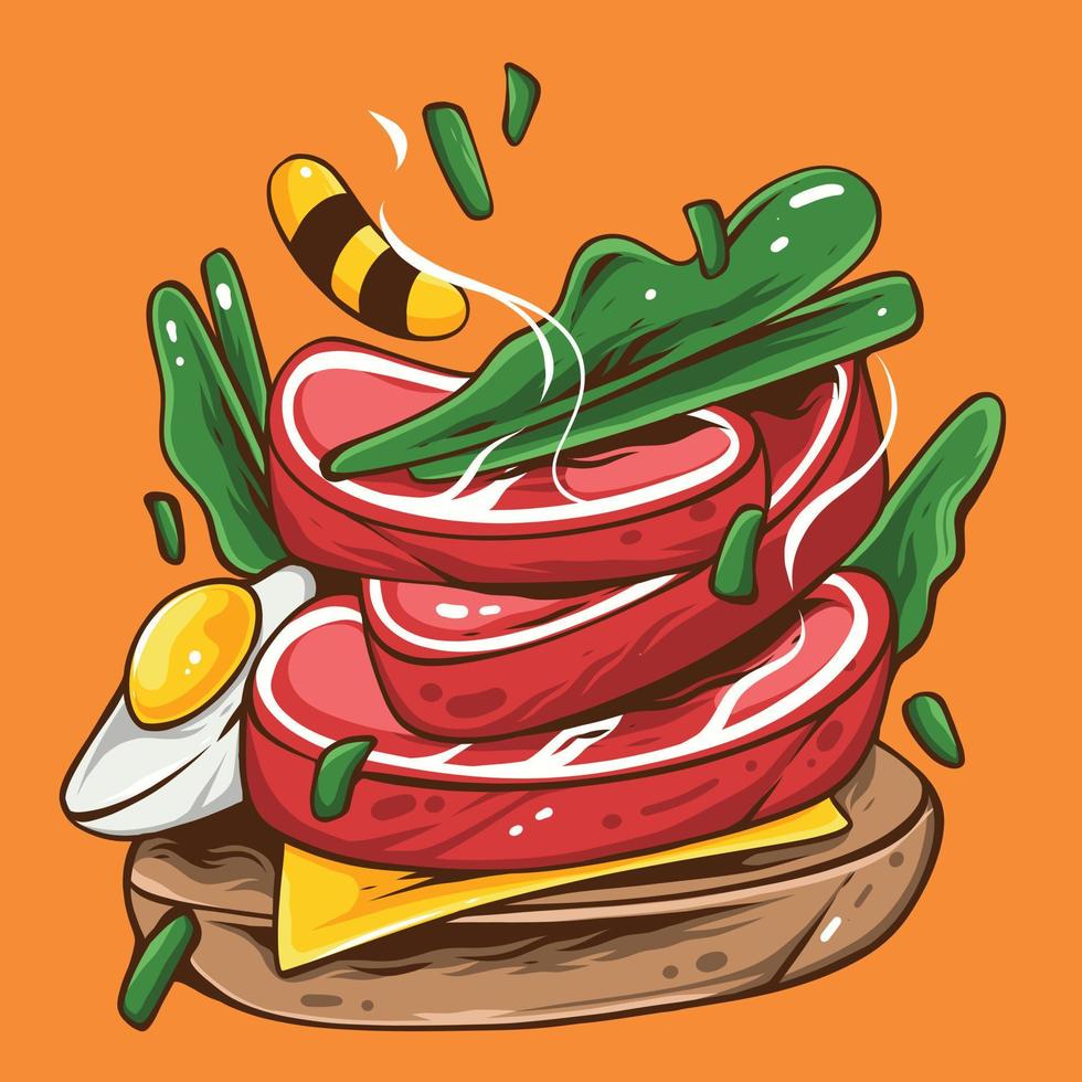 deliciosa ilustración de carne y huevo vector