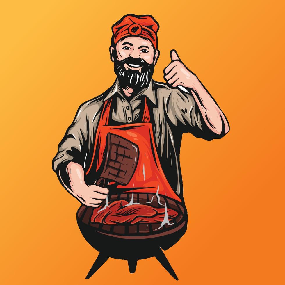 grilled fish seller illustration vector