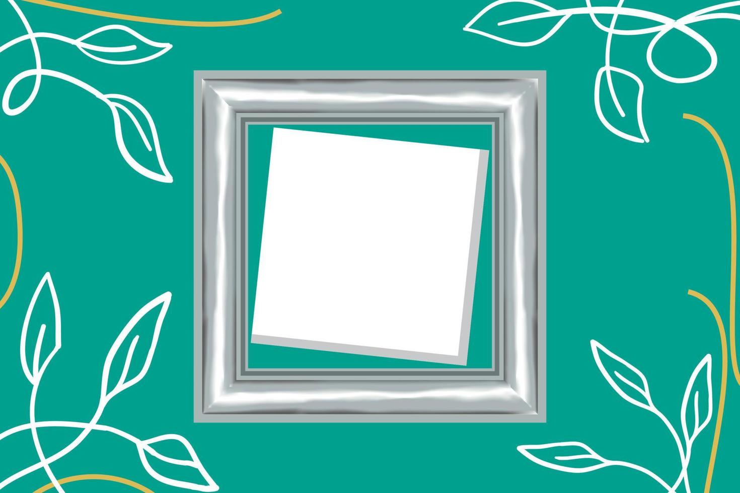 Silver photo frame design on abstract blue background vector