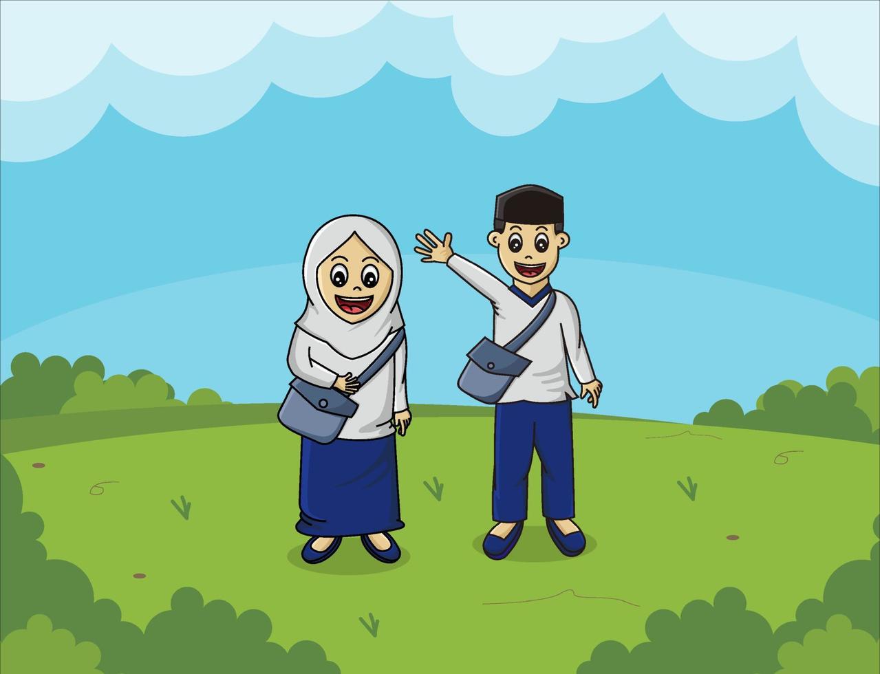 illustration of school children on a beautiful vector