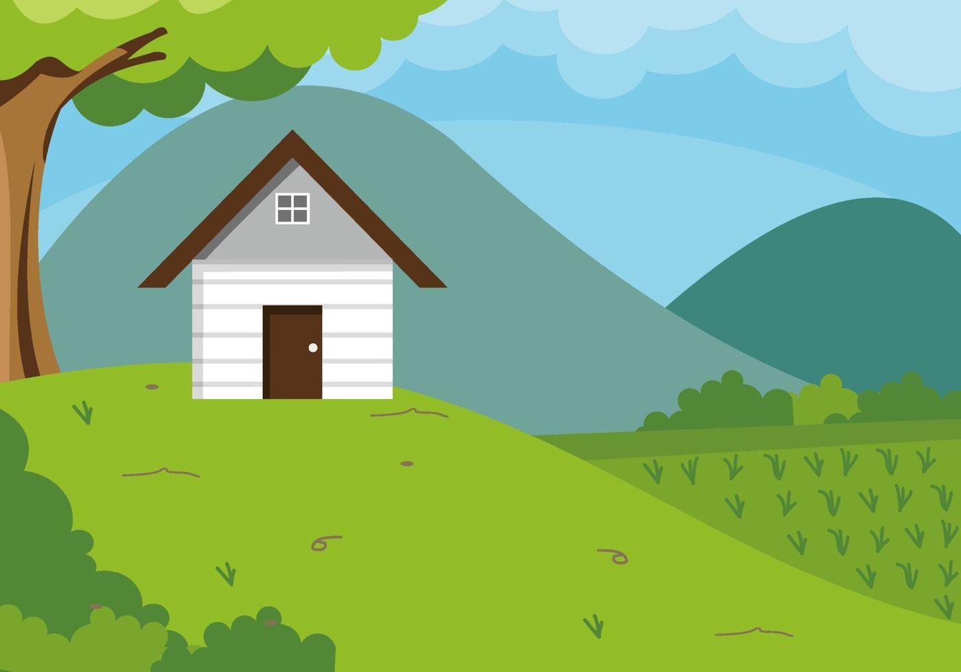 Mountain and house scenery background vector