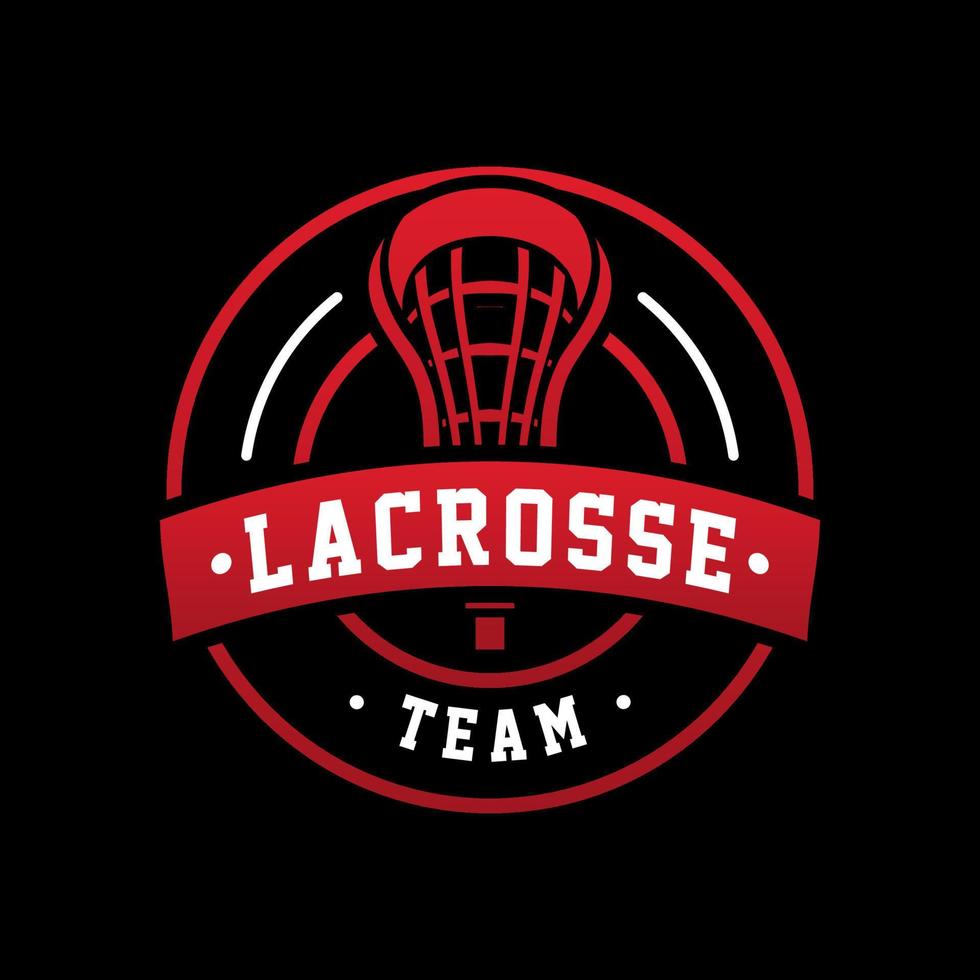 logotipo vectorial de silueta del palo de lacrosse en el emblema del círculo rojo. vector