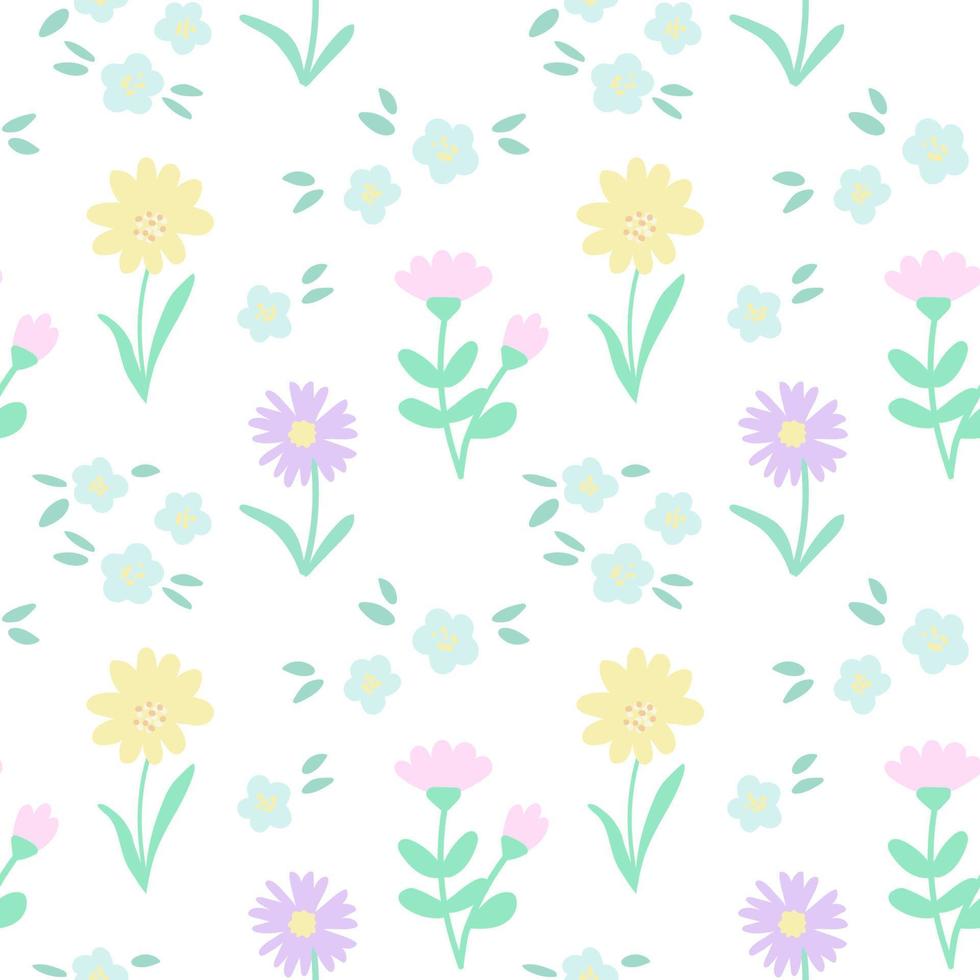 Blooming flowers seamless pattern. Spring summer pastels background. Vector Illustration