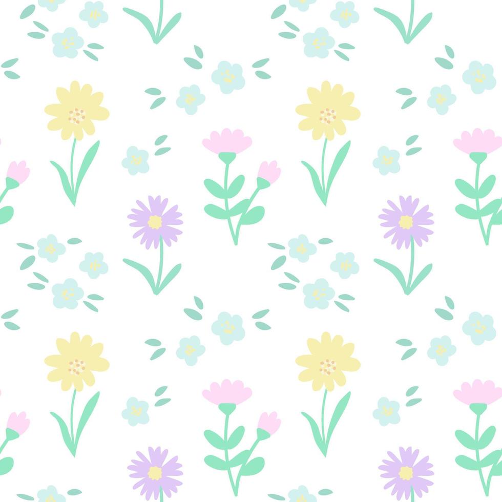 Blooming flowers seamless pattern. Spring summer pastels background. Vector Illustration