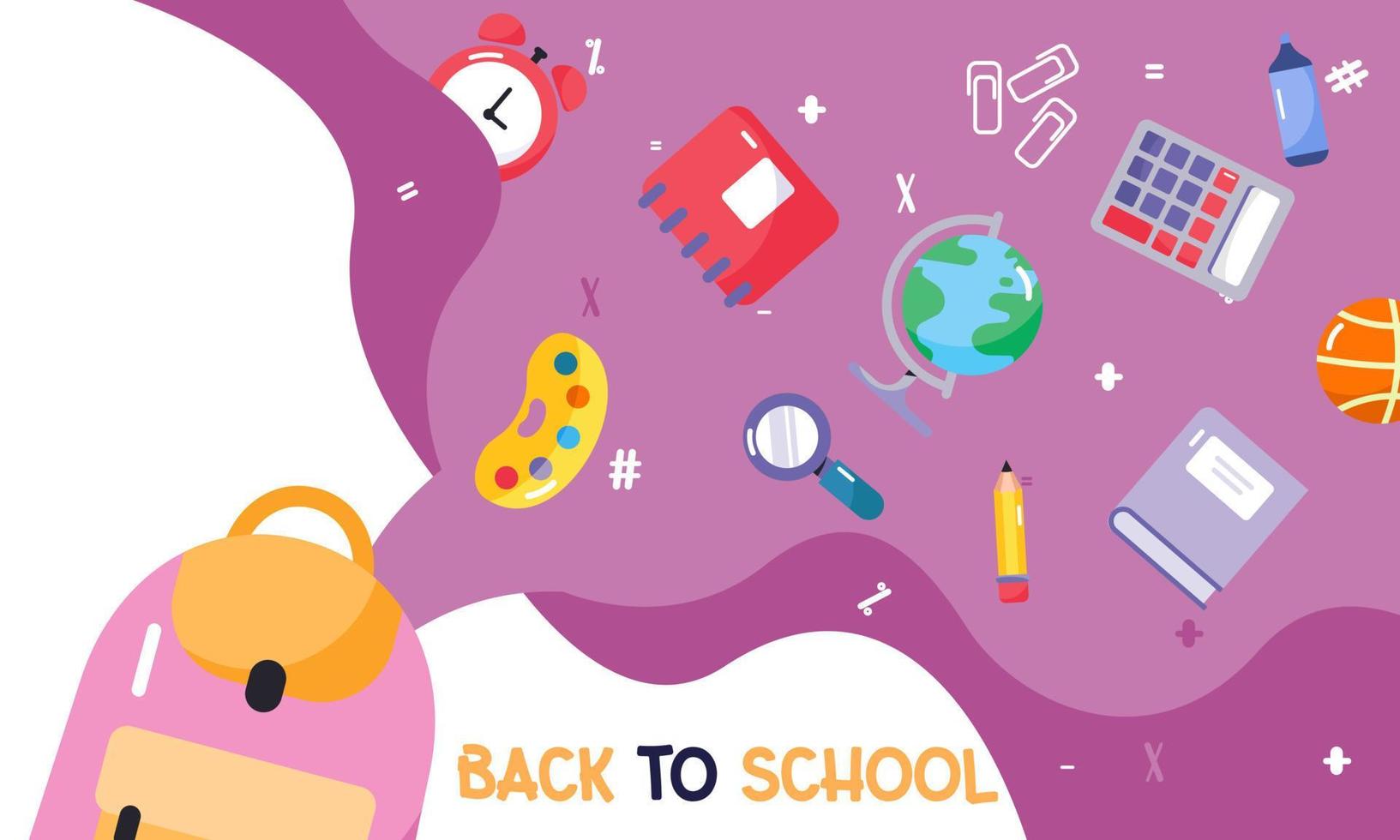 Back to School with Students and Stationery Vector Banner