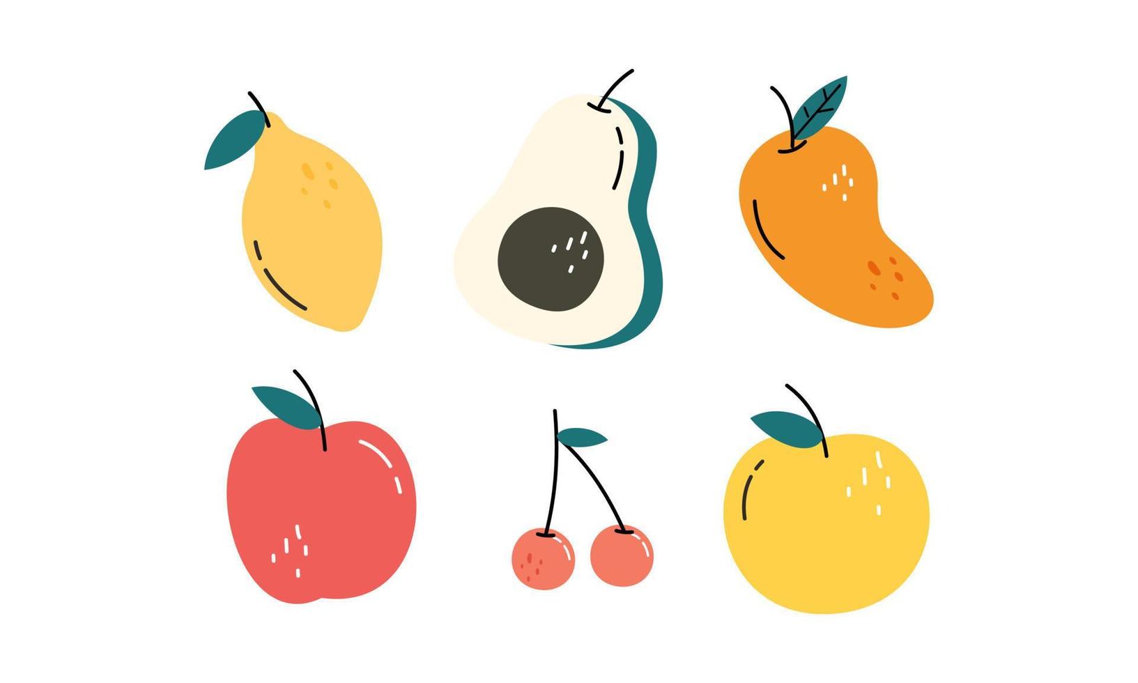 Tropical Fruits Doodle Flat Vector