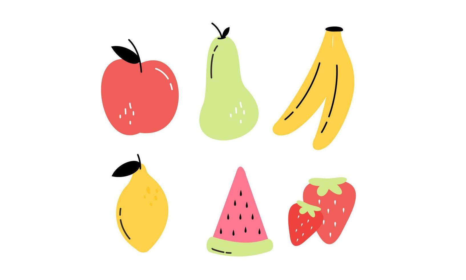 Tropical Fruits Doodle Flat Vector