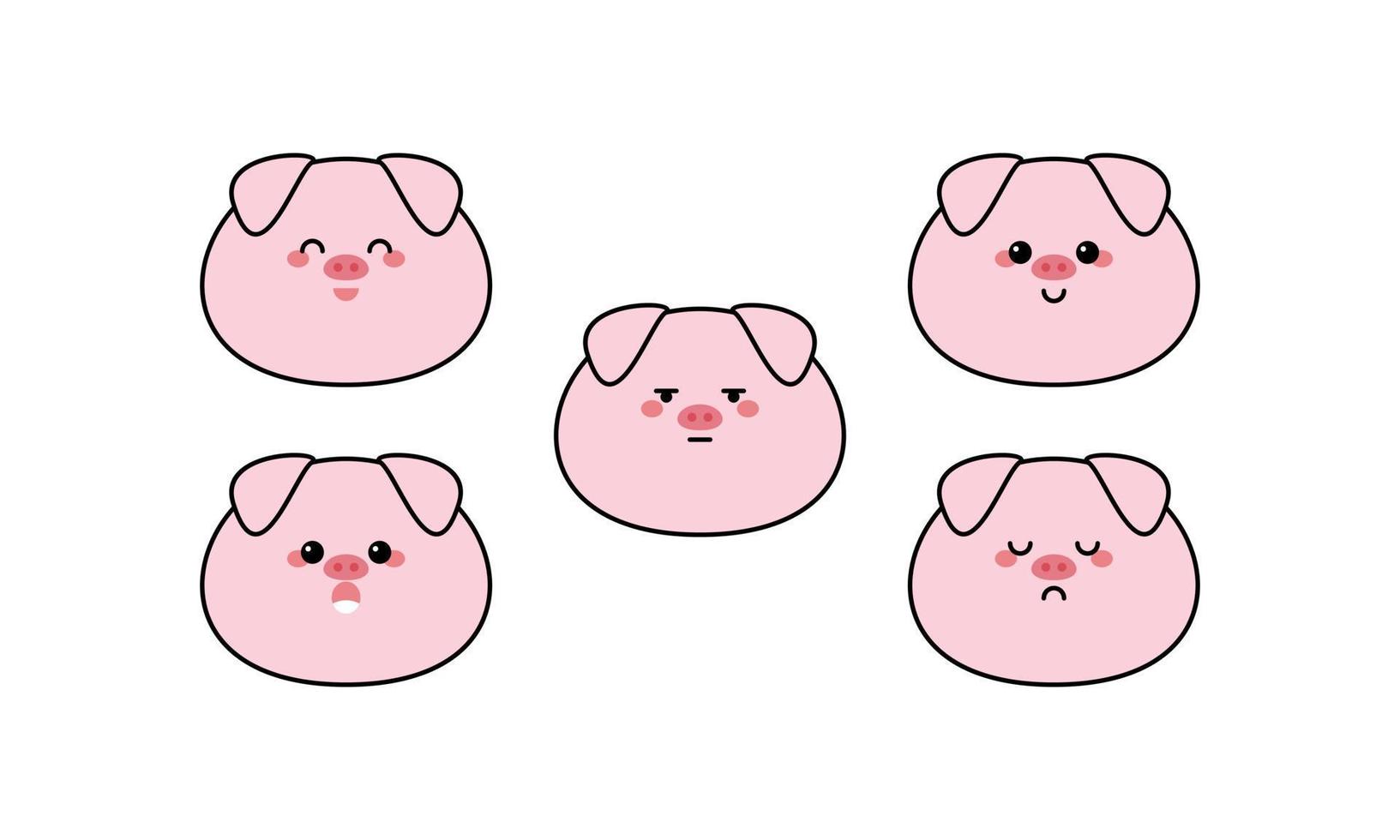 Cute Pig with Many Expressions vector