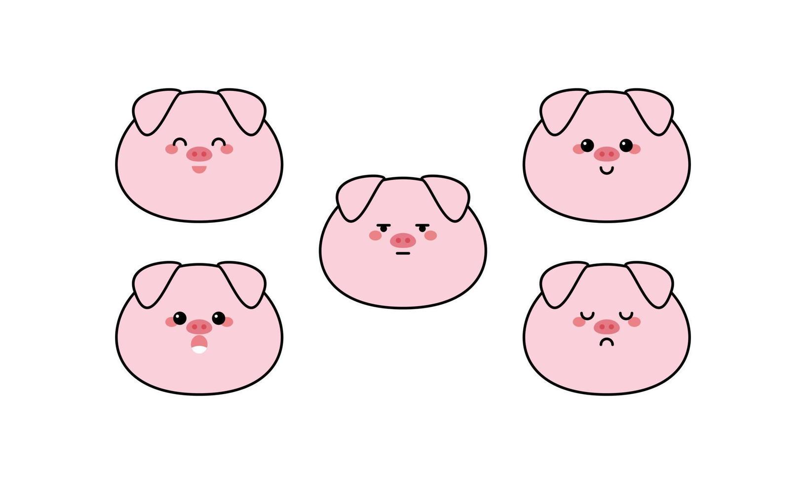 Cute Pig with Many Expressions vector