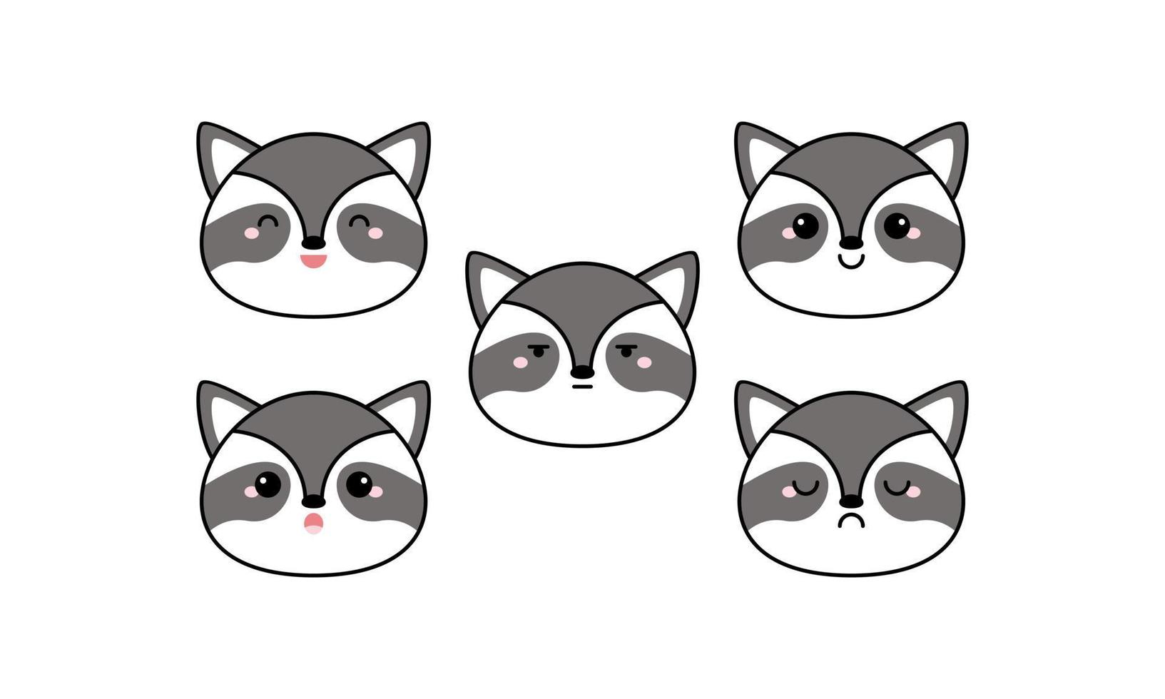 Cute  Raccoon with Many Expressions vector