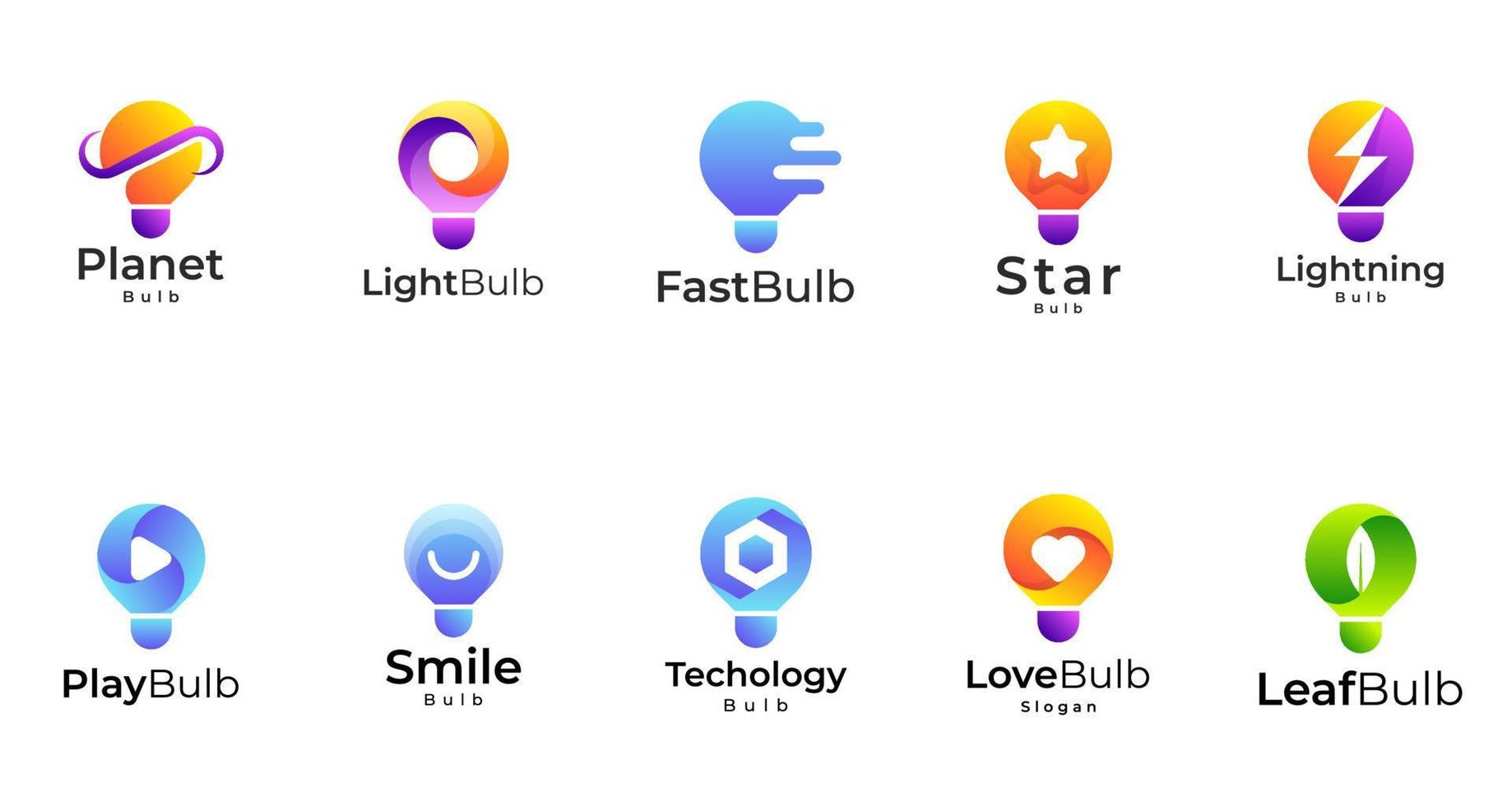 set light bulb logo, bulb gradient colorful logo vector