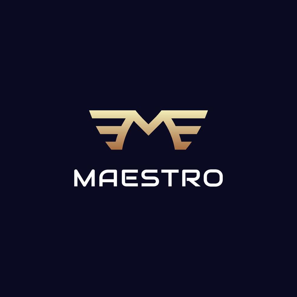 initial letter M with wing gold color line outline logo vector