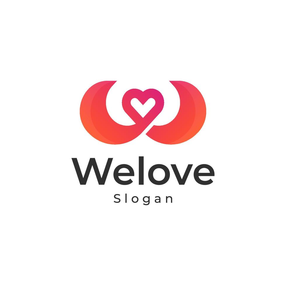 initial letter w with heart or love gradient colorful logo vector