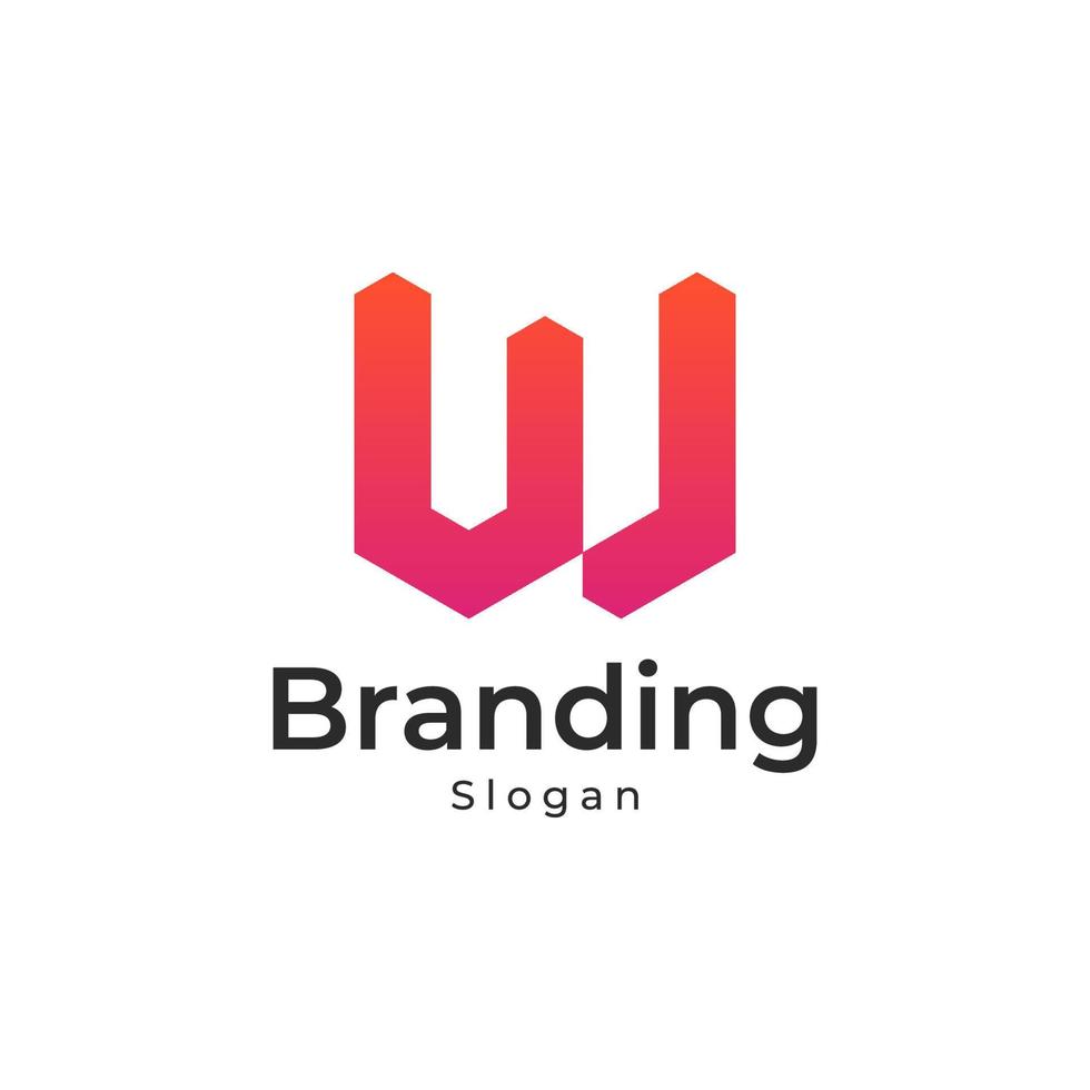 Initial Letter W monogram line outline gradient colorful Logo vector