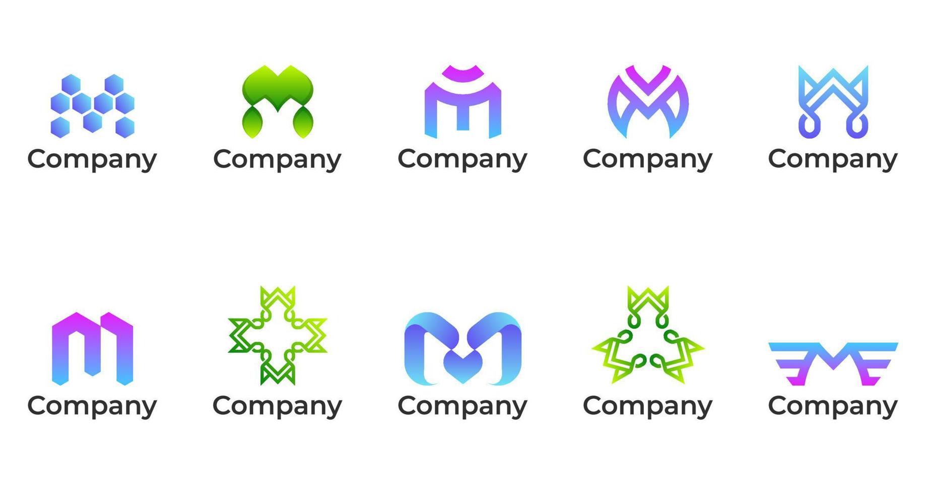 set of Initial Letter M gradient colorful Logo vector