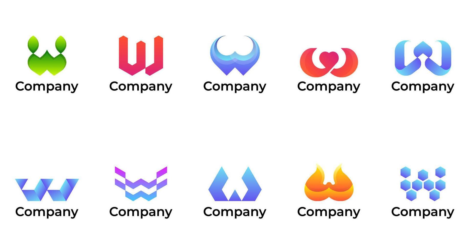 set of Initial Letter w gradient colorful Logo vector