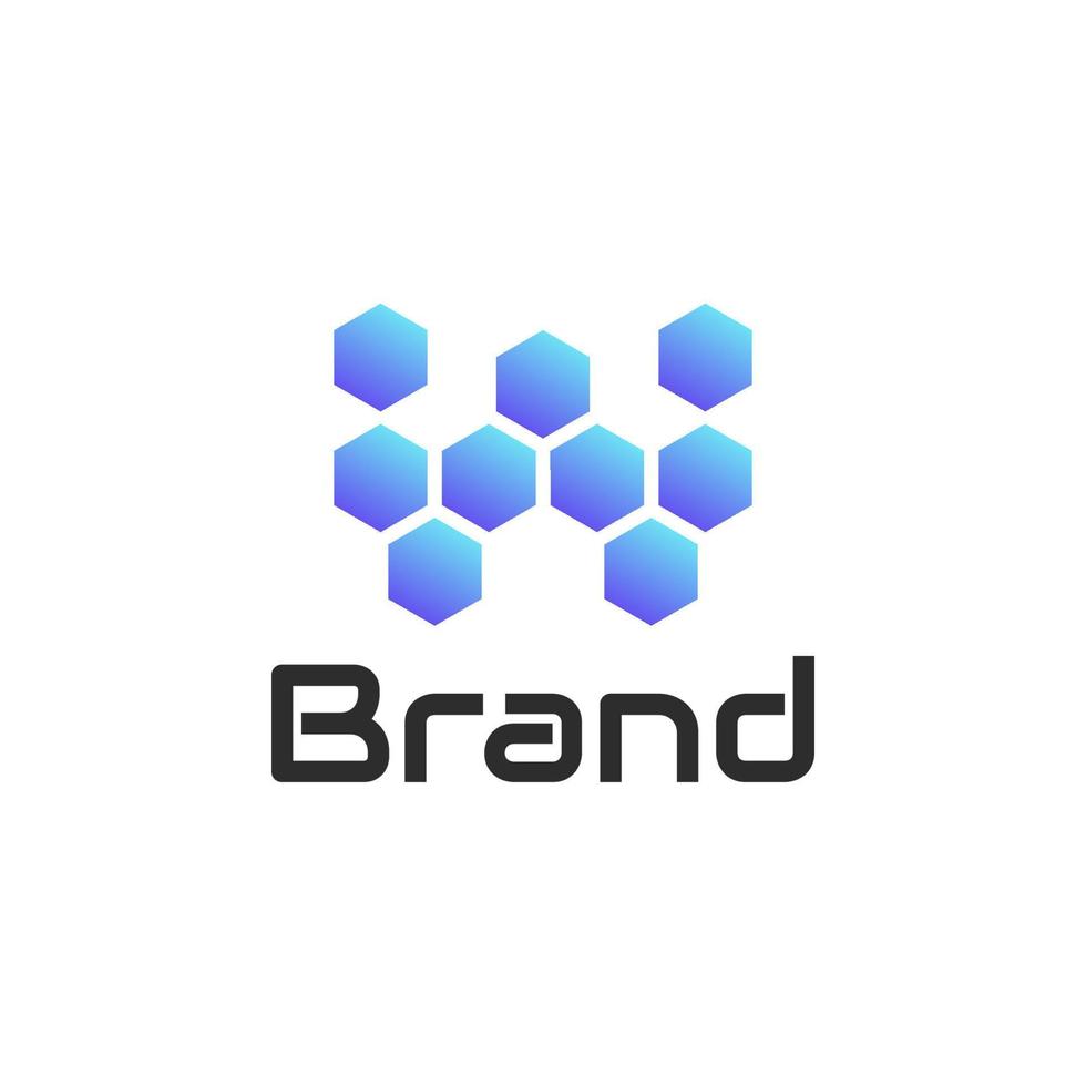 Initial Letter w 3d gradient colorful with block chain Logo vector