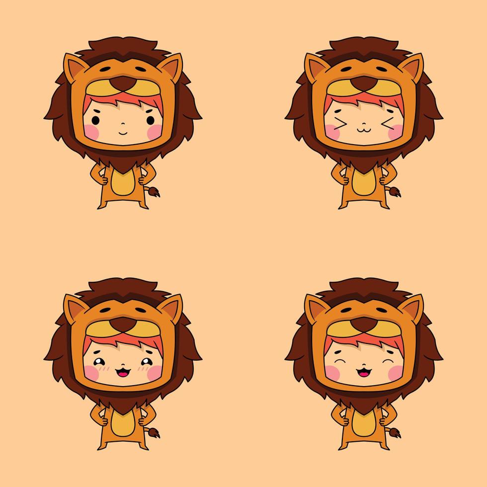 vector illustration of cute little boy wearing lion costume