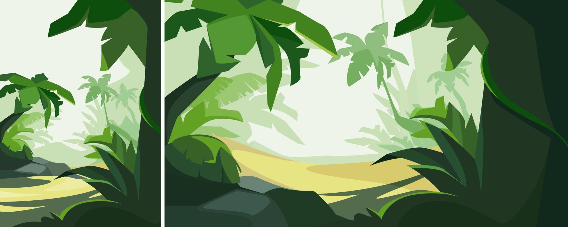 Tropical forest in daylight. Natural scenery in different formats. vector