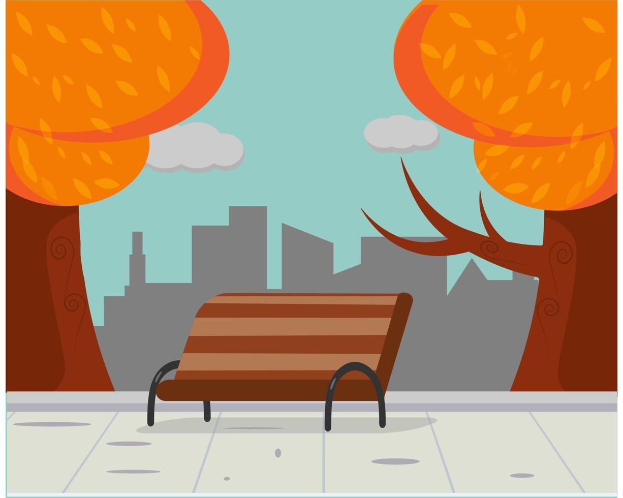 Bench in autumn park fall illustration vector