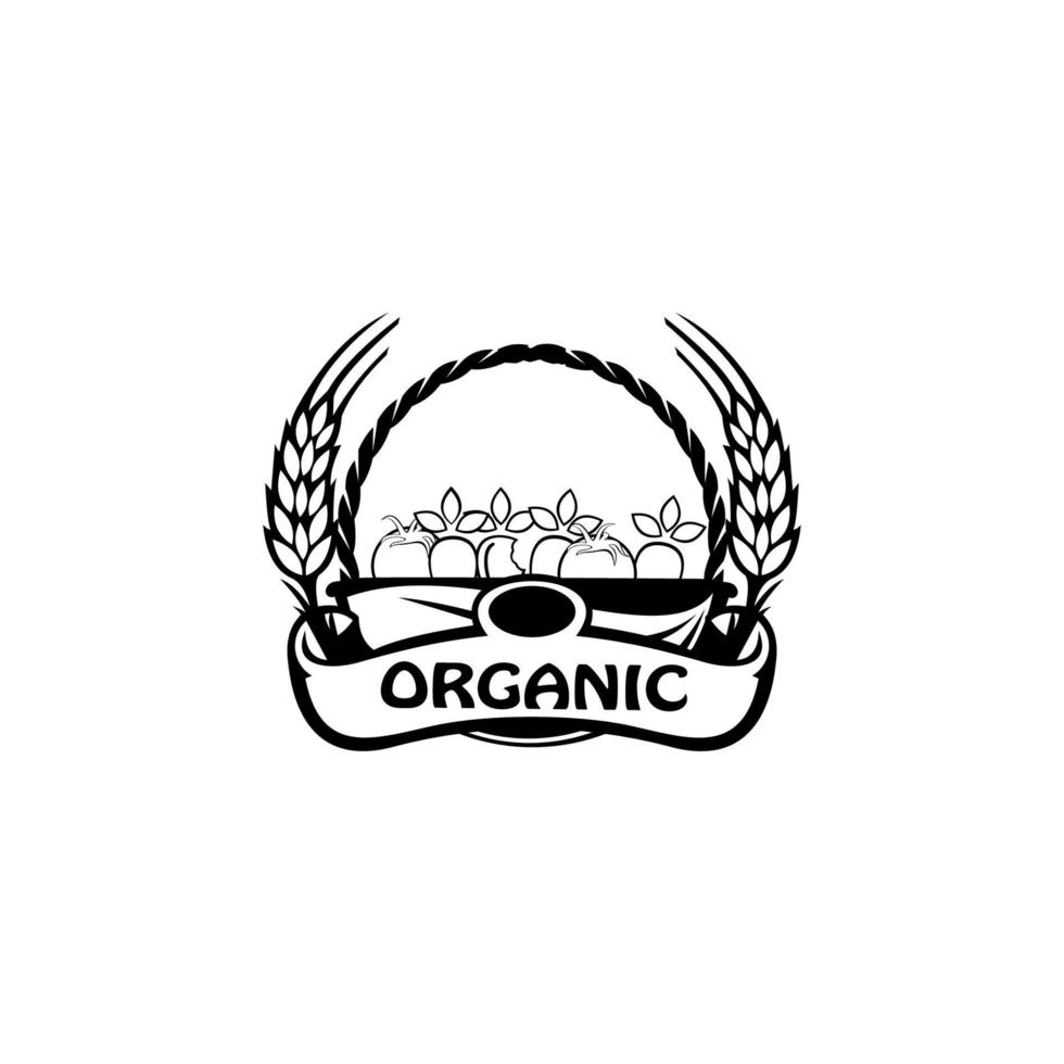 plantilla de vector de diseño de logotipo de comida vegetariana ecológica orgánica, aislada en blanco, ilustración vectorial