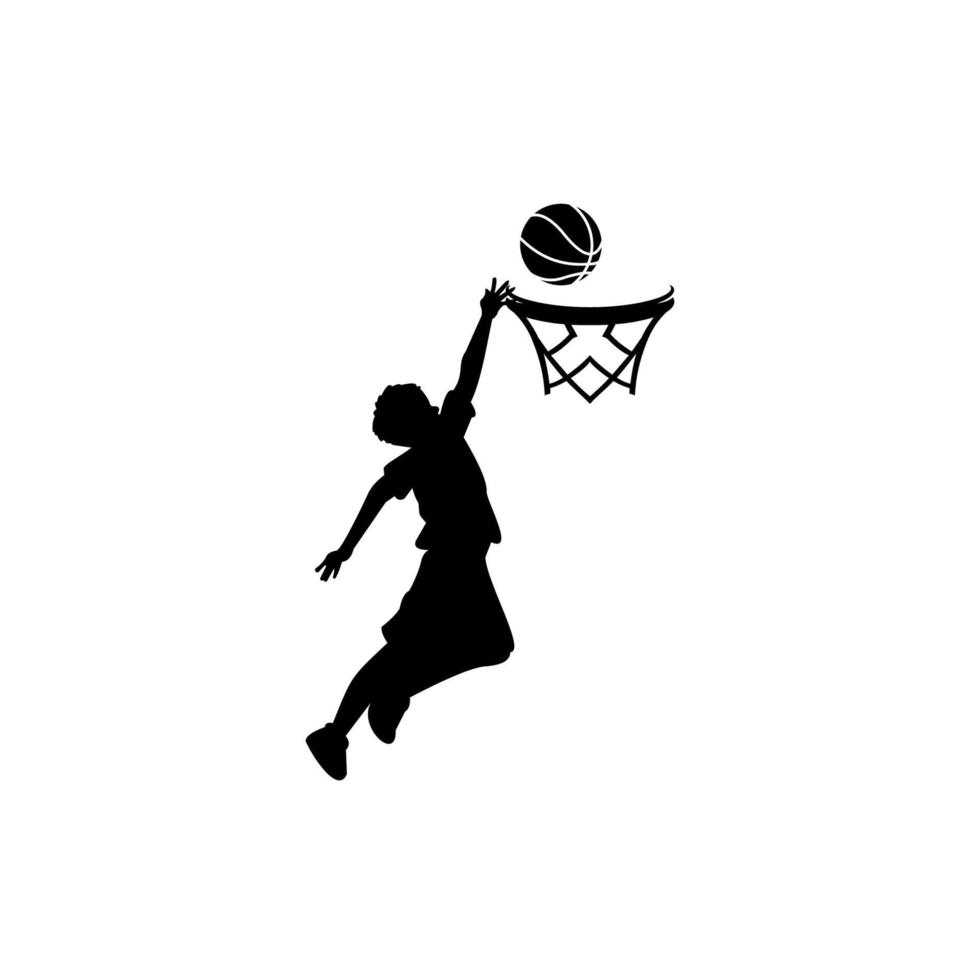 Basketball player making a slam dunk. Team competition, winning the championship. Vector illustration