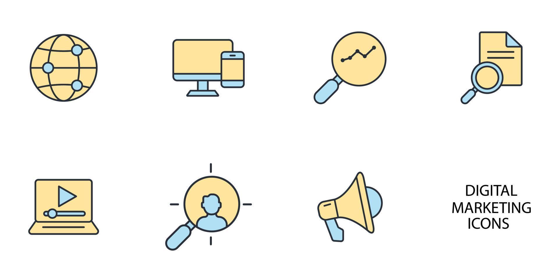 digital online marketing icons set .  digital online marketing pack symbol vector elements for infographic web