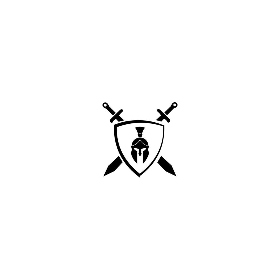 Gladiator logo template design vector. Spartan helmet, shield, sword, isolated on white background. vector