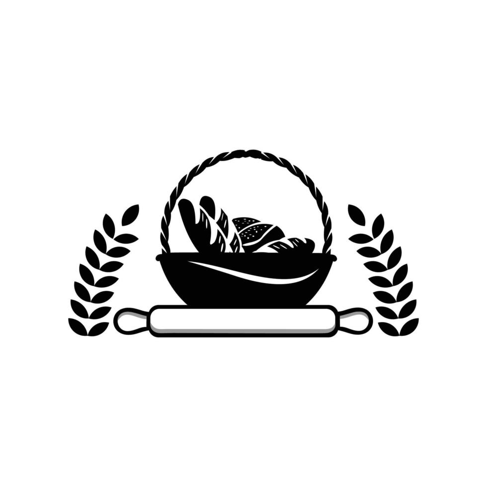 logotipo de la cesta de pan - ilustración vectorial. diseño de emblema de panadería, icono o símbolo para restaurante de menú de diseño, club de cocina, estudio de comida o cocina casera. vector