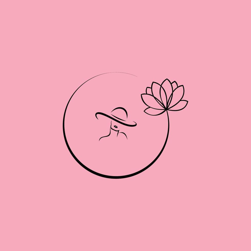 logotipo de belleza con fondo rosa, ilustraciones en estilo lineal mínimo, salón de belleza, cosméticos, spa, cabello, logotipo, concepto, icono. vector