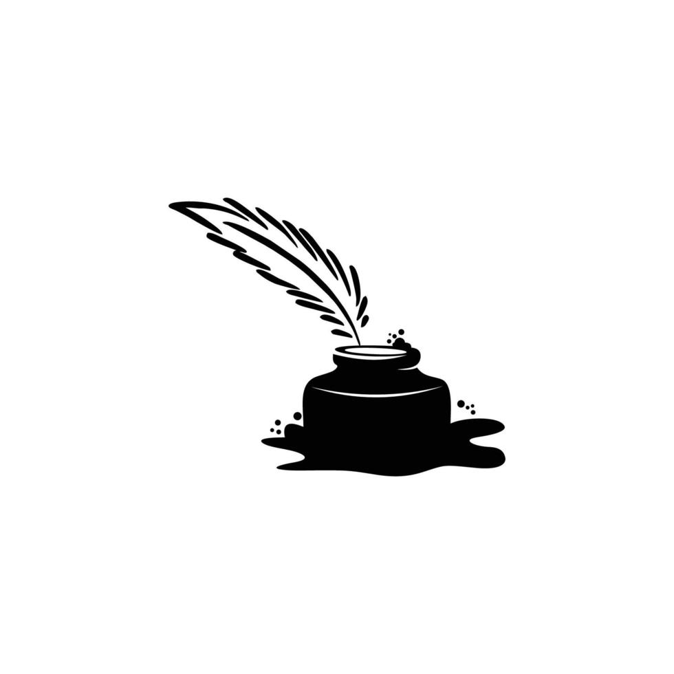 icono de pluma, botella de tinta y diseño de vector de pluma de pluma,