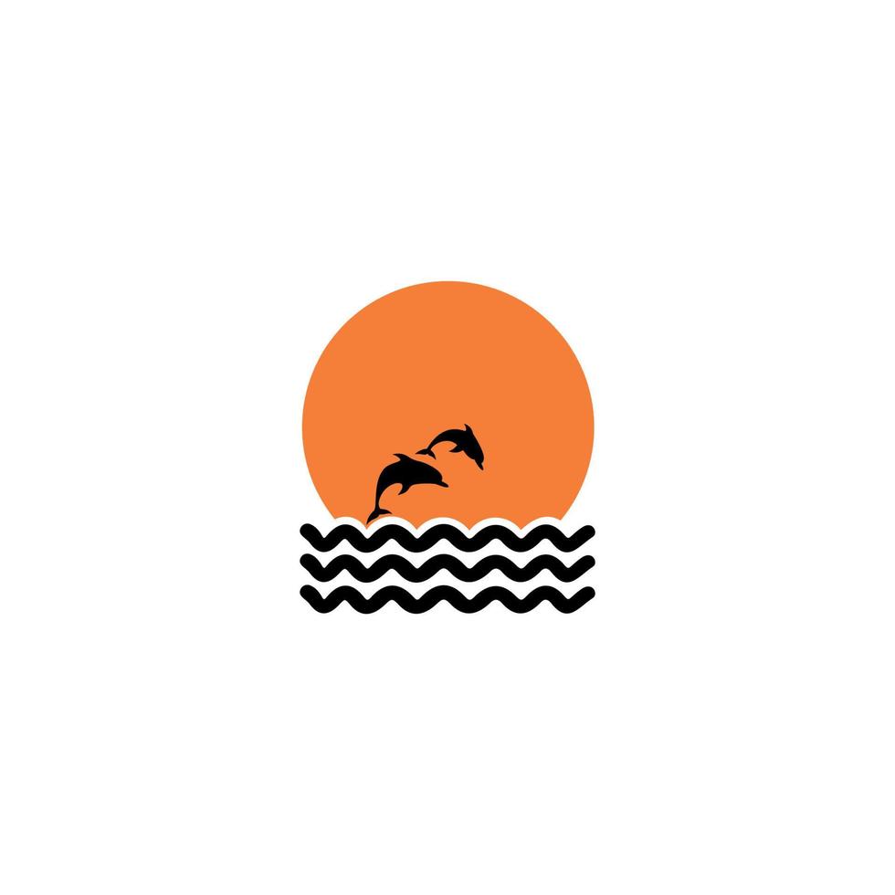 Silhouette of two dolphins jumping out of water in the ocean. vector