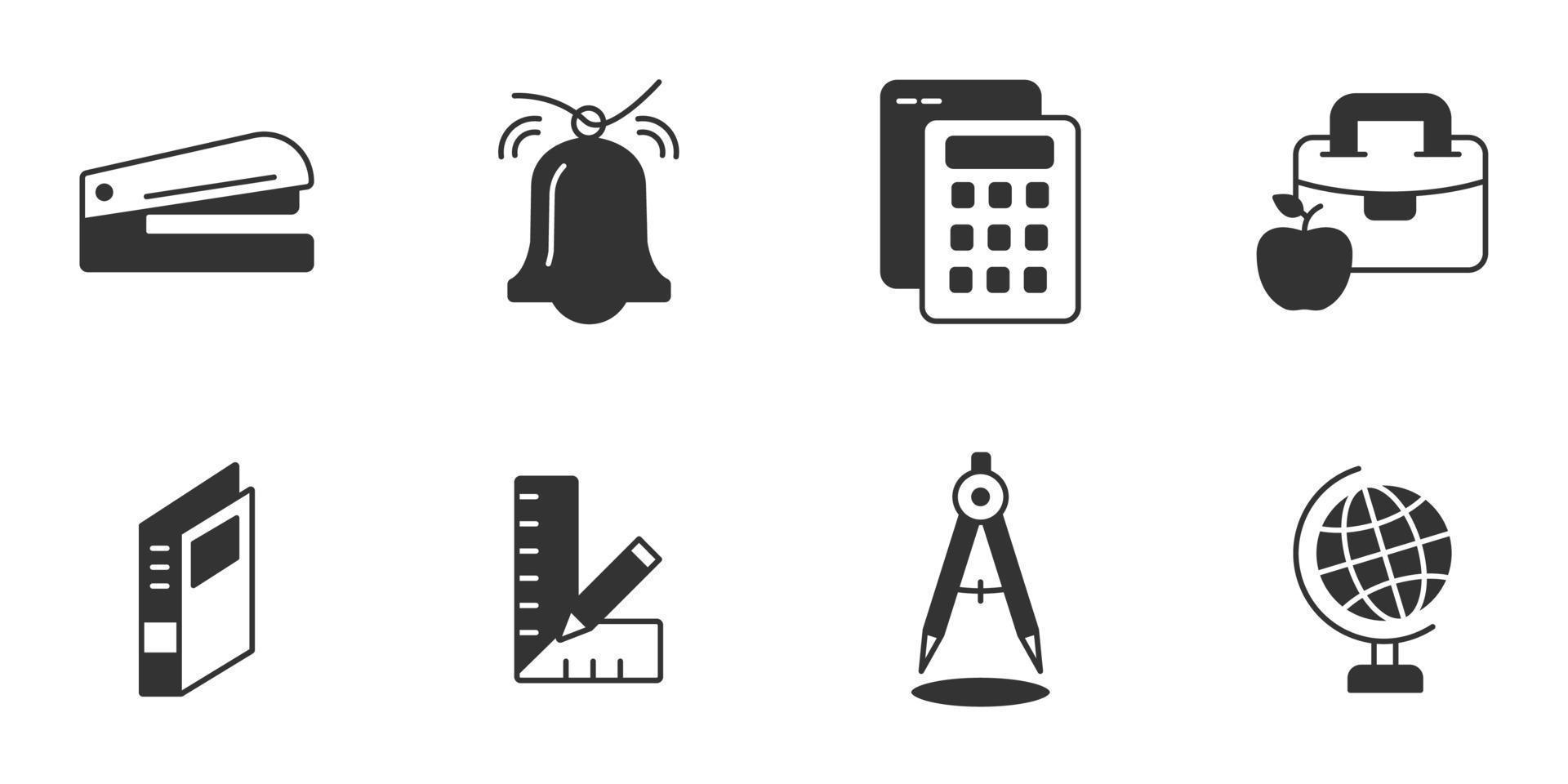 conjunto de iconos de útiles escolares. elementos de vector de símbolo de paquete de útiles escolares para web de infografía