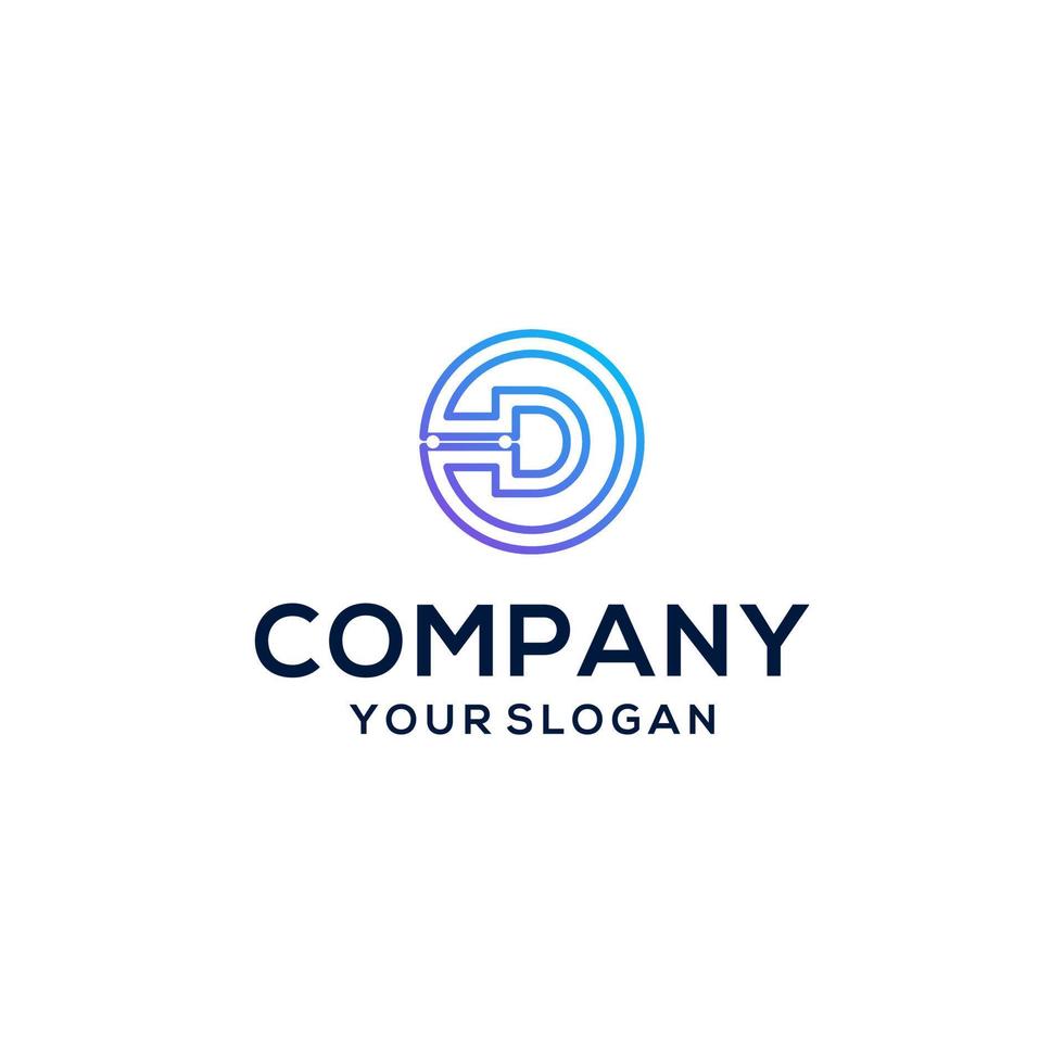 Letter d logo design with concept technology vector