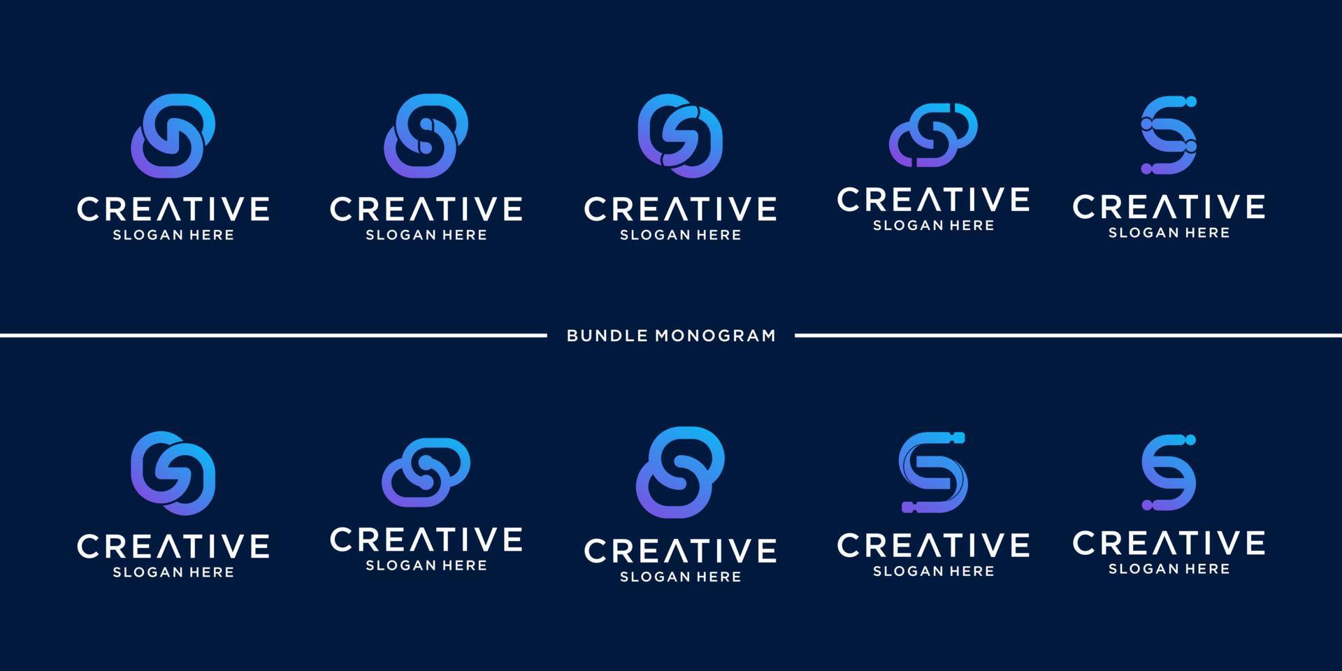 conjunto de iconos de plantilla de logotipo de letra inicial de colección para negocios de tecnología digital de moda vector