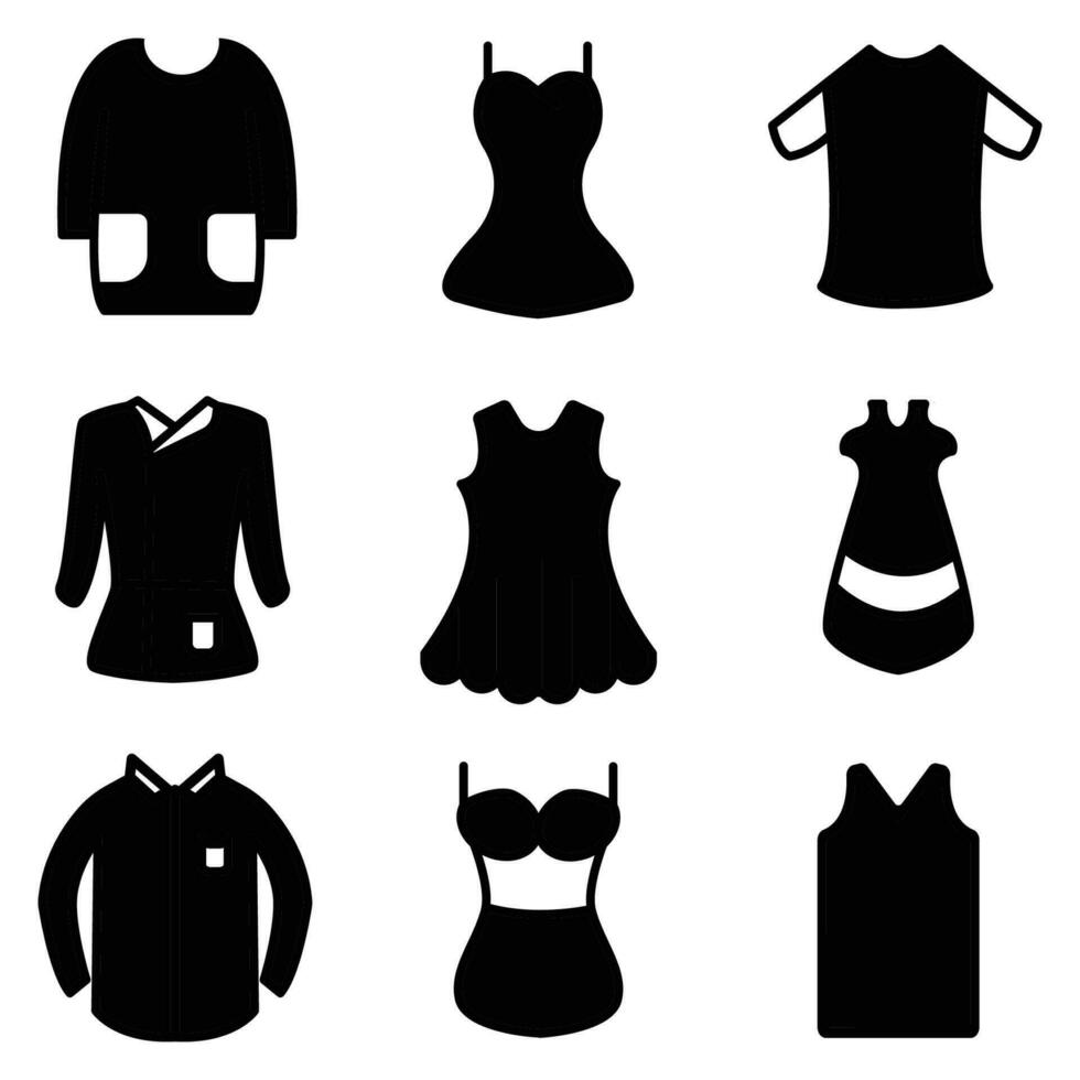 conjunto de iconos sólidos de ropa, uniforme, moda. diseño vectorial adecuado para sitios web, aplicaciones, banners. glifo vector