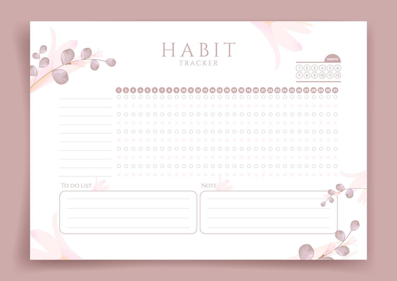 Habit tracker. Monthly planner. Monthly planner habit tracker blank template. Vector illustration. Minimal style. Clean style. Daily to do.