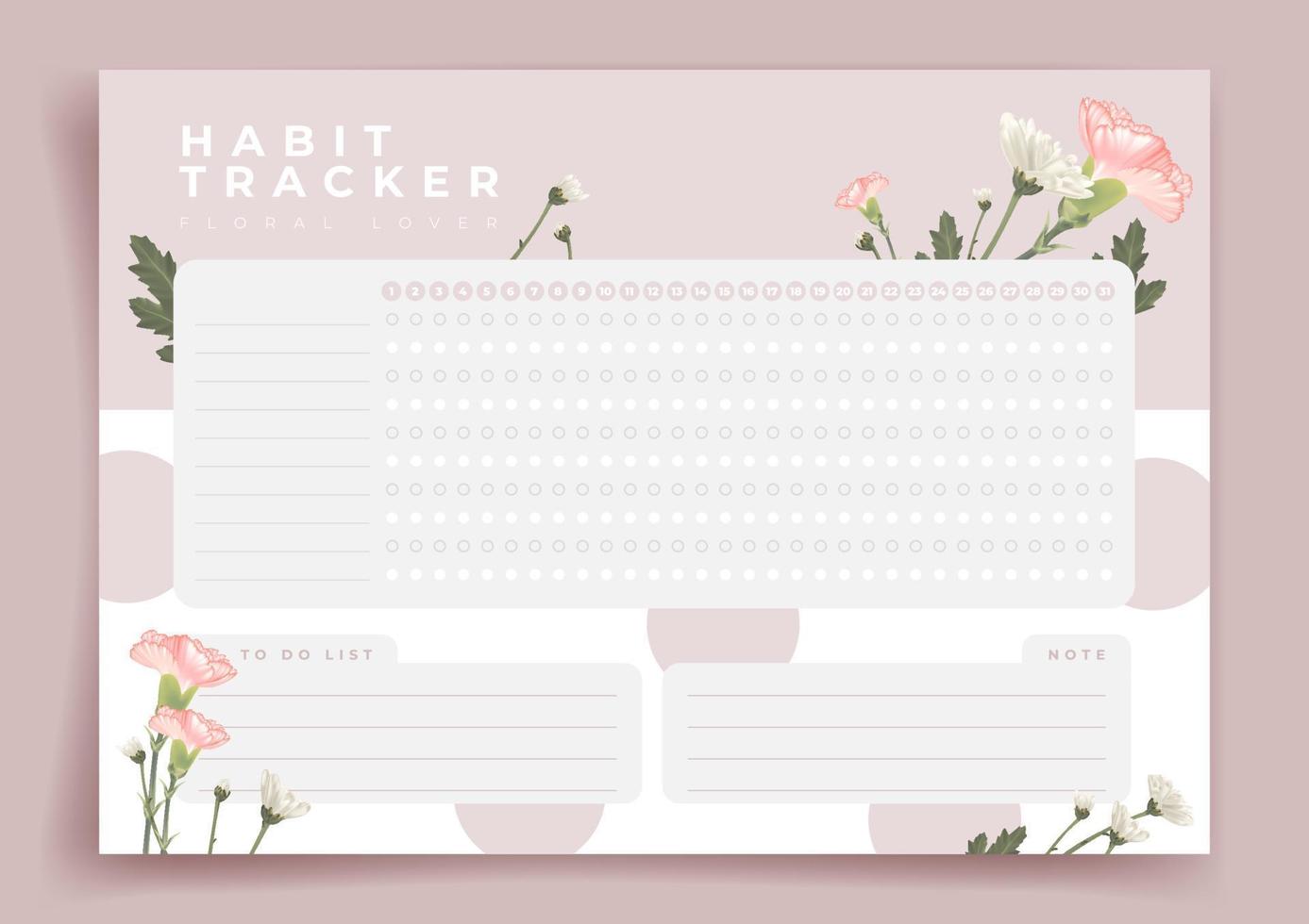 Habit tracker. Monthly planner. Monthly planner habit tracker blank template. Vector illustration. Minimal style. Clean style. Daily to do.