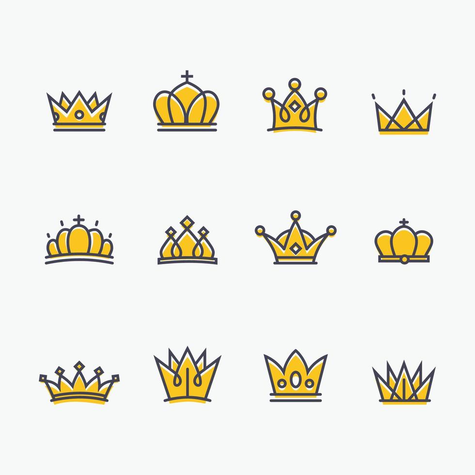 Set of Crown Line Icon vector