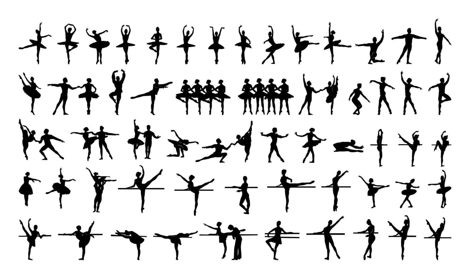 siluetas negras de bailarines de ballet vector